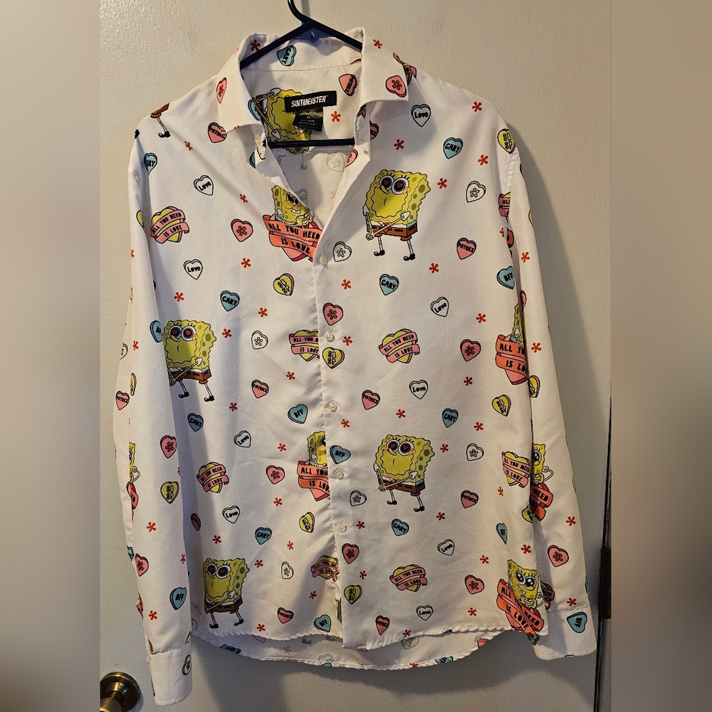 Suitmeister SpongeBob Squarepants  Button Up Shirt Valentines Men's Size XL